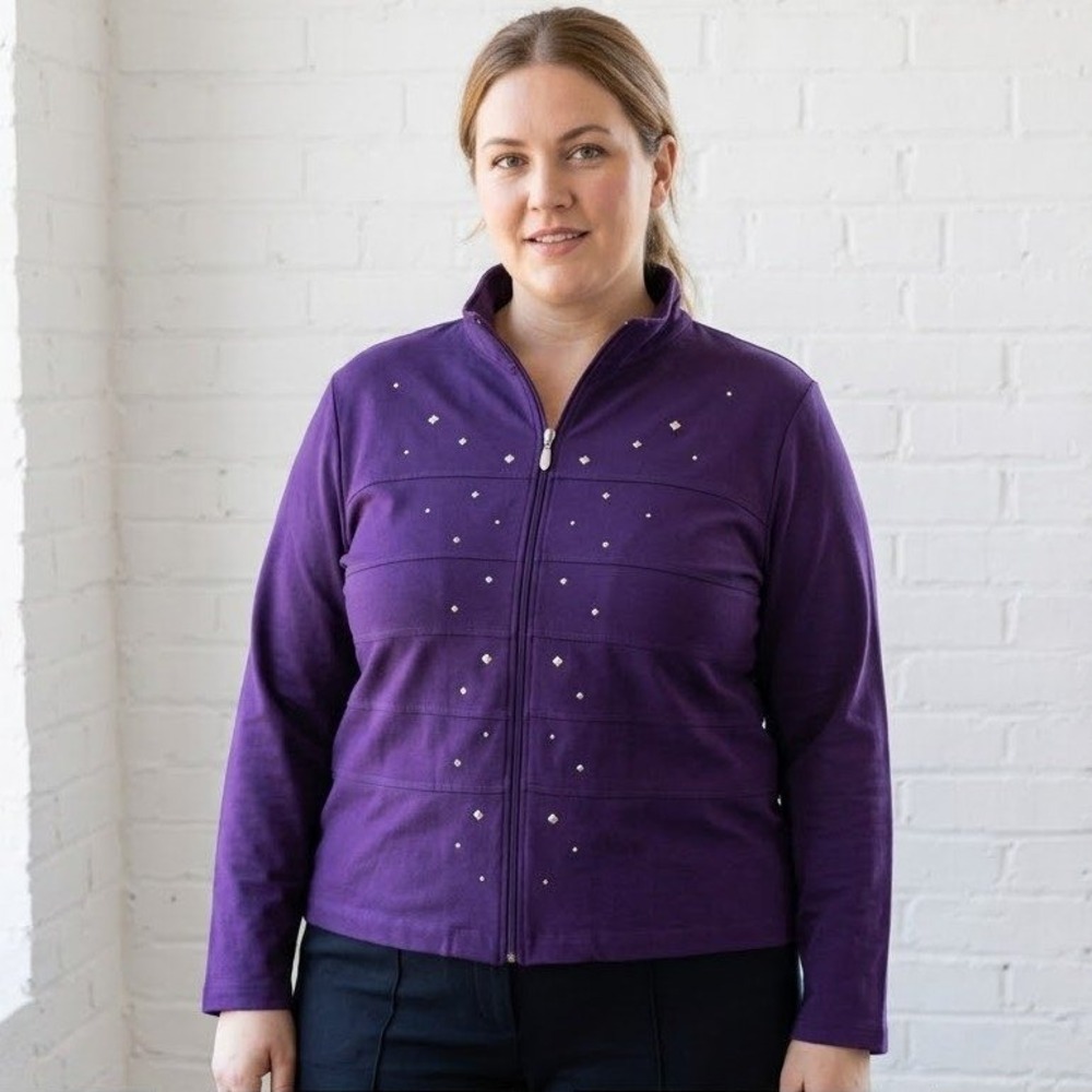 Allison Daley Full‎ Zip Jacket Womens XL Purple Studded Embellished Western Top